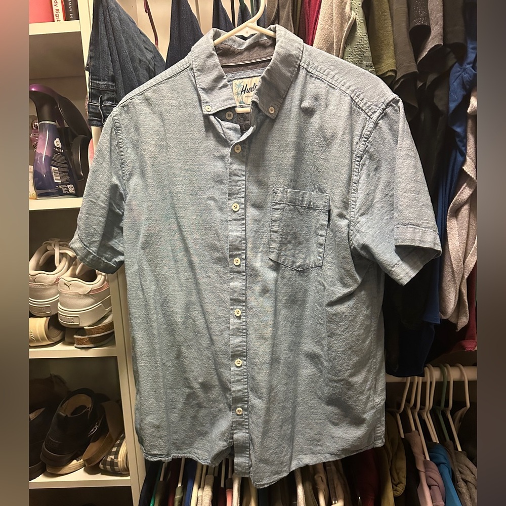 Hurley Men's Blue Short Sleeve Shirt - Size Large